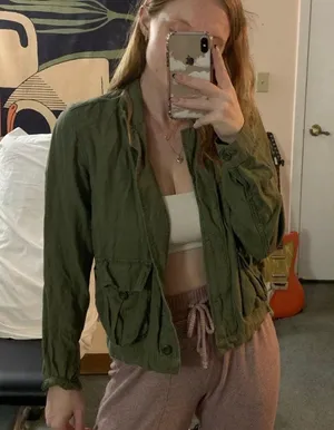 Madewell Olive Green linen blend cargo Jacket thumbnail 1