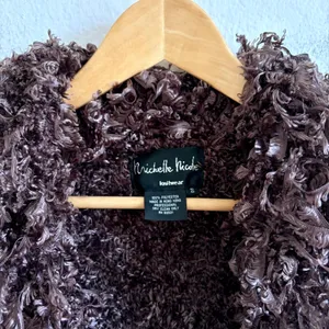 American Vintage MICHELLE NICOLE Vtg Y2K Brown Shaggy Fuzzy Knit Cardigan Sweater Womens Small thumbnail 3