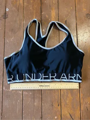 Under Armour Mid-Impact Sports Bra w/Cups Black/White Spellout Band thumbnail 3