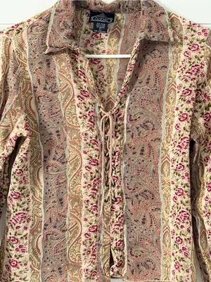 Angie Beige Floral Lace-Up Blouse thumbnail 2