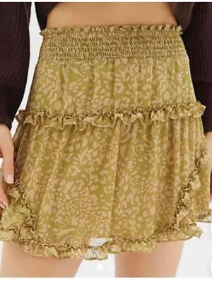 Urban Outfitters Green and Tan Lined Mini Skirt thumbnail 2