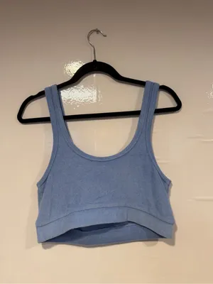 Light Blue Terry Scoop Neck Aerie Crop Tank Top thumbnail 4