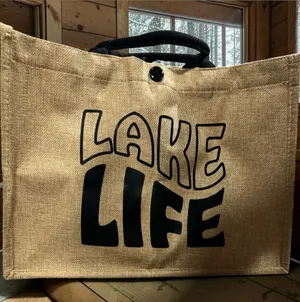 Lake Life Natural Jute Tote Bag with Black Print thumbnail 1