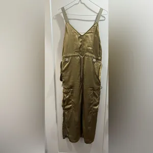Love The Label Anthropologie Sleeveless Utility Satin Green Midi Dress Size‎ XS thumbnail 4