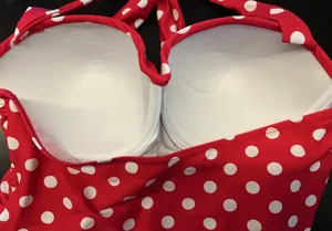 Red Polka Dot Swimsuit Womens XL Halter Ruched One Piece Padded Swimwear thumbnail 6