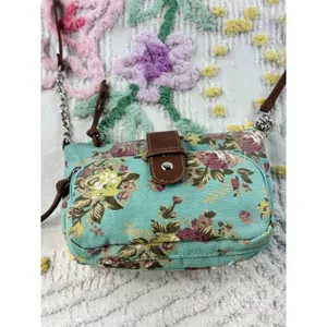 Mint Floral Canvas Crossbody Bag Small Rose Print Shoulder‎ Purse NB15A114 thumbnail 2