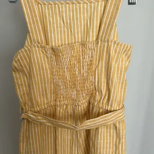 Copper Key Yellow White Striped Jumpsuit Womens Large Wide Leg Smocked Tie Waist thumbnail 5
