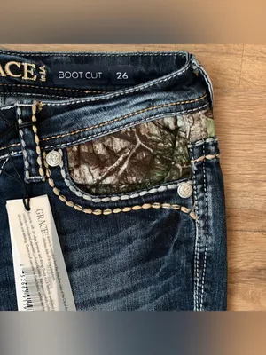 Grace in LA Camo Yoke Embellished Distressed Bootcut Jeans 2/26 NWT thumbnail 4