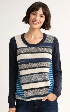 NWT Prana Seffi Wool-Blend Crewneck Sweater Nautical Striped Women's Size Small thumbnail 1