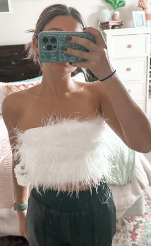 Altar'd State White Feather Strapless Top thumbnail 1