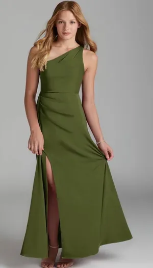 Azazie Maron Junior Olive Green Satin Maxi Dress Bridesmaid Women's Size J10 thumbnail 1