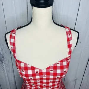 NWT Avec Les Filles Cherry Print Sweetheart Fit & Flare Midi Dress Sz 14 Stretch thumbnail 4