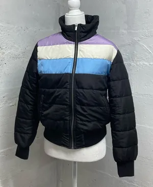 Popsugar puffer coat black block stripe Medium NWT thumbnail 1