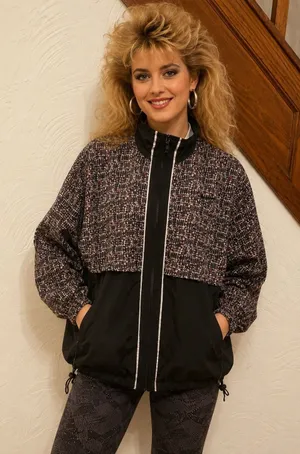 Nike Windbreaker Jacket Women Black Brown Geometric Vintage 90s‎ Full Zip Medium thumbnail 1