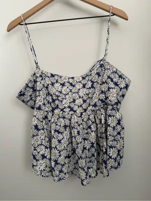 Free People XL Mia Cami Top Navy White Floral Babydoll Relaxed Boho Flowy thumbnail 2