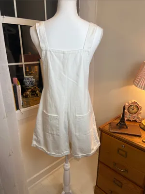 White shorts overalls with Buckle Straps size medium. thumbnail 6