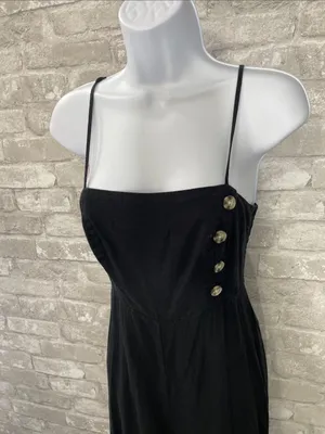 Urban Outfitters Black Spaghetti-Strap Wide-Leg Jumpsuit with Side Buttons thumbnail 2