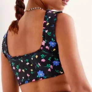 For Love & Lemons Robin Denim Floral Cropped Top NWT Size XS $140 MSRP Revolve thumbnail 3