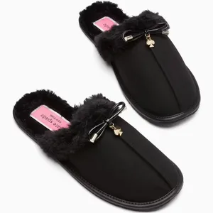 Kate Spade | 6 | Slipper Lacey House Slide Faux Fur Suede Heart Charm Shoe Black thumbnail 1
