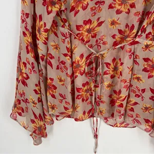 Venezia Sheer Chiffon Floral Blouse‎ Button Front V-Neck Flare Sleeve Boho 14/16 thumbnail 9