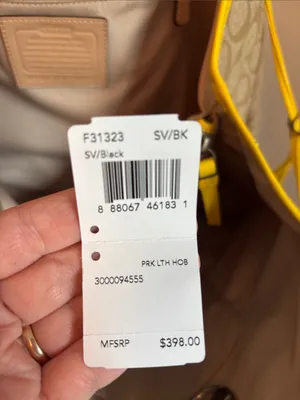 Coach Beige Signature Canvas Tote with Yellow Center Stripe and Tan Handles thumbnail 6