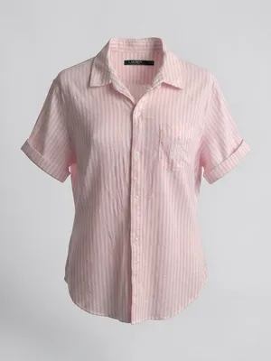 Lauren Ralph Lauren Pink Striped Short-Sleeve button up Shirt Coastal Grandma thumbnail 1
