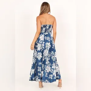Petal + Pup Gemma Strapless Satin Maxi Dress Blue White Floral Size Large thumbnail 4