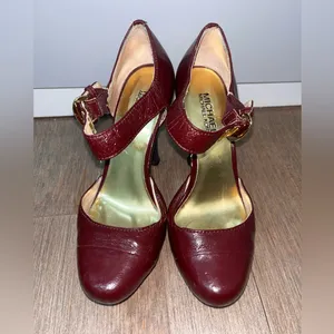Michael Kors Burgundy Black Leather Heels 3.5in Size 6.5 thumbnail 2