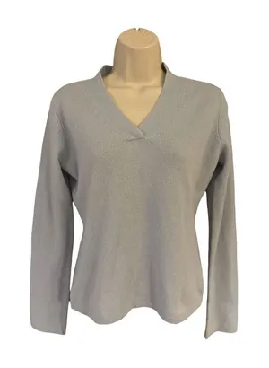 EVELYN GRACE 100% CASHMERE Light Blue V-NECK PULLOVER SWEATER SIZE Small thumbnail 1