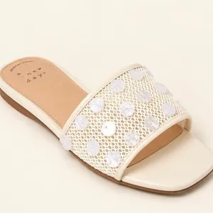 A New Day Elain Ivory Mesh Sequin Slide Sandals Square Toe Memory Foam 8 thumbnail 3