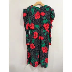 Girl In Mind Alana Puff Shoulder Midi Dress Black Red‎ Floral Polka Dot US 12 thumbnail 4