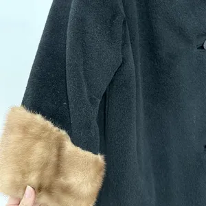 Vintage black wool Coat with Mink Collar & Cuffs size large thumbnail 2