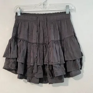 Aerie Tiered Ruffle Mini Skirt XS Gray Boho Flowy Tassel Pull On thumbnail 3