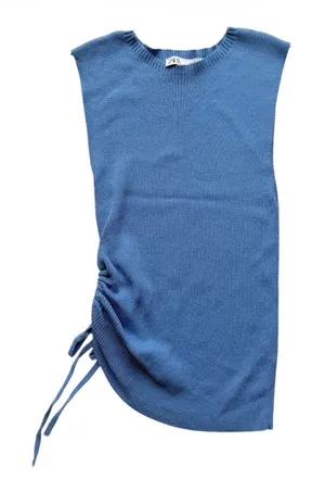 Zara Ruched Ribbed Knit Tank Blue size Medium thumbnail 1