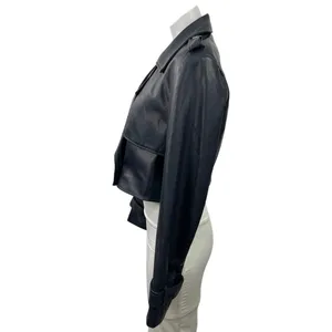 7 For All Mankind Black Faux Leather Vegan Cropped Biker Moto Coat Jacket Size M thumbnail 2