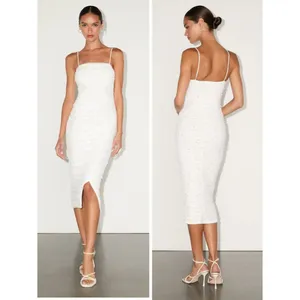 Lulus Toast to Romance White Ruched Pearl Bodycon Midi Dress Size Small Bridal thumbnail 2