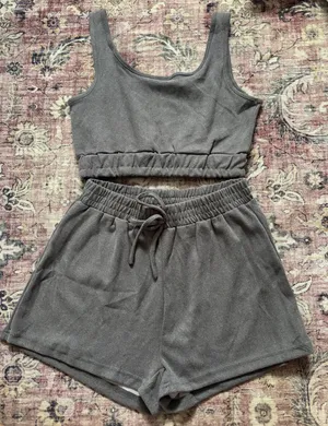 SHEIN Dark Grey Lounge Shorts and Tank Top Set thumbnail 1