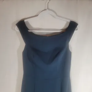 Azazie Dark Navy Off the Shoulder Mermaid Bridesmaid Dress Gown Stretch Satin A6 thumbnail 4