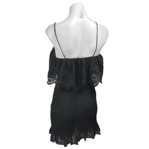 Zara Black Sleeveless Embroidered Smocked Cami Tank Mini Bodycon Dress Size M thumbnail 2