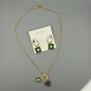 Tory Burch Heart and Square Charm Necklace & Earrings in Semiprecious Stone thumbnail 2