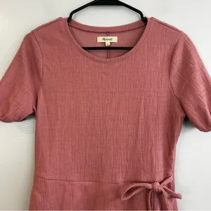 Madewell Crosshatch Short Puff-Sleeve Faux-Wrap Mini Dress Pink Mauve Size Small thumbnail 3