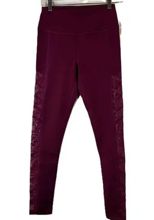 BuffBunny Burgundy Patterned Mesh Side Panel Leggings Size Medium New with tags thumbnail 1