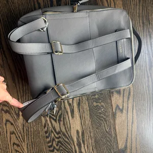 Calpak Gray Leather Backpack with Braided Trim and Gold Accents thumbnail 7