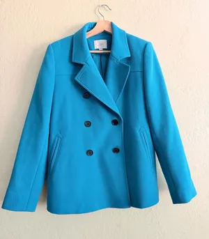 LOFT Bright Turquoise Double-Breasted Peacoat thumbnail 1