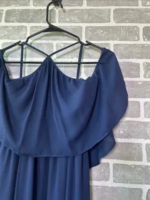 Show Me Your Mumu Navy Maxi Dress XS Off Shoulder Flutter Sleeve Formal Bridesma thumbnail 2