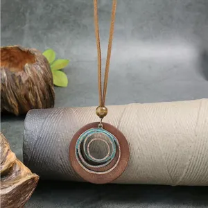 Boho Vintage Style Necklace/Earrings‎ Set Hollow Spiral Design Zinc Alloy Wood thumbnail 8