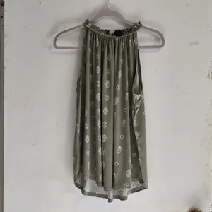Ann Taylor Factory Olive Sleeveless Top with White Accents thumbnail 2