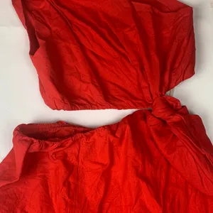 FARM Rio size medium linen Bold Red cut out midi dress knot thumbnail 5