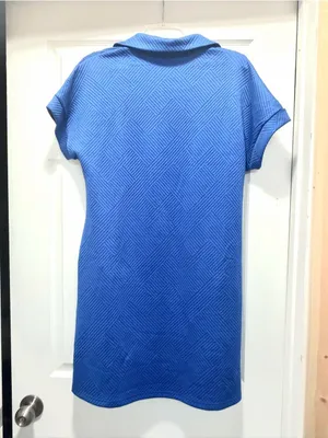 Amazon Boutique Royal Blue Textired Zig Zag Button Front Short Sleeve Mini Dress M thumbnail 7