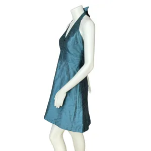 Lula‎ Kate Silk Dupioni Dress Teal Halter Neck Cocktail Size 8 Fit and Flare Zip thumbnail 3